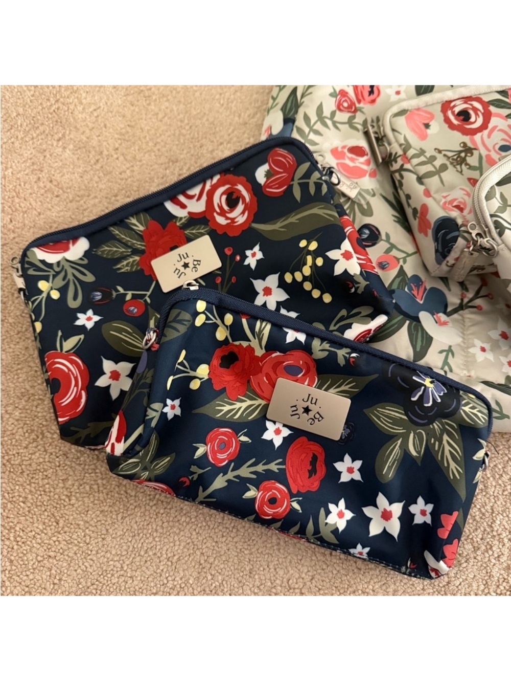 Ju-Ju-Be Navy Floral Cosmetic Pouch Duo with Red Roses